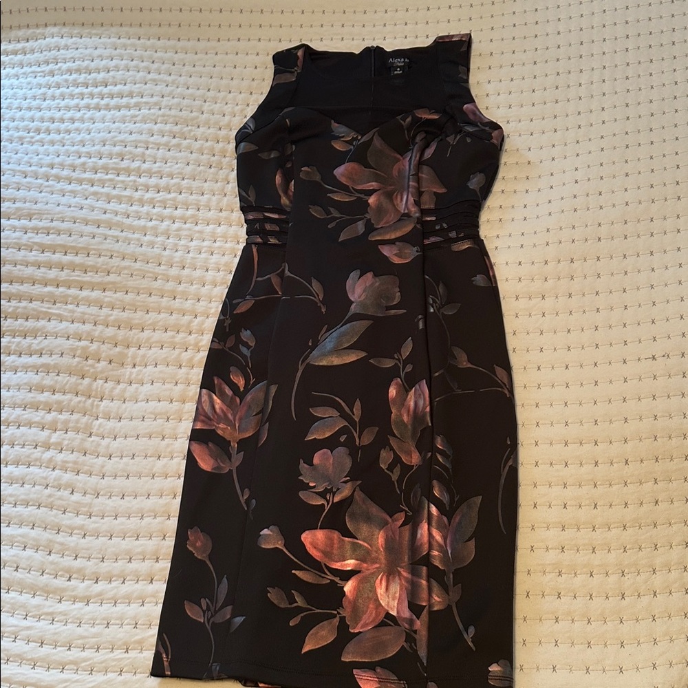 Asymmetrical Floral Dress in Black and Pink